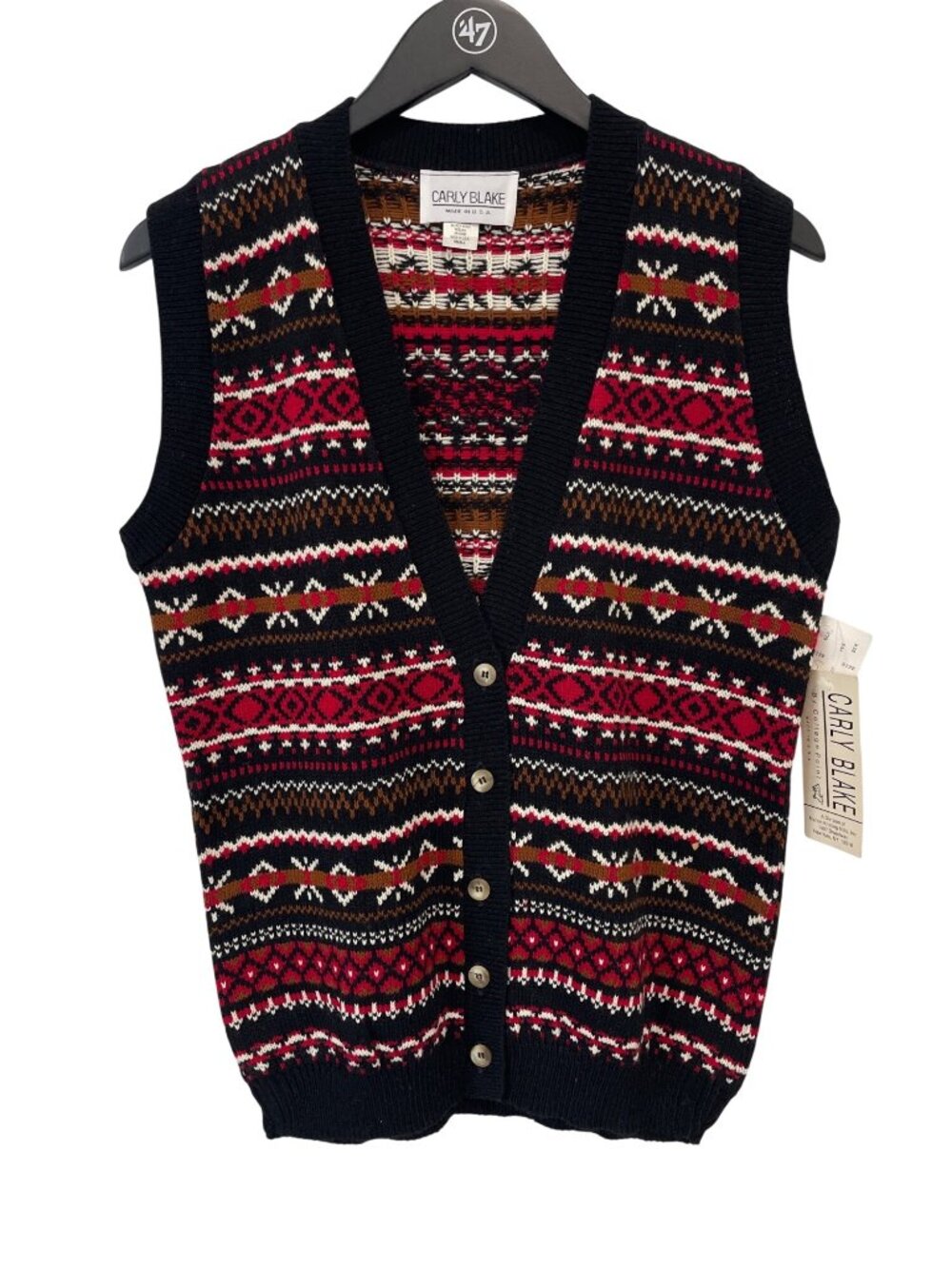 Vintage 90s Carly Blake Sweater Vest Small Fair Isle Button Front Deadstock NEW